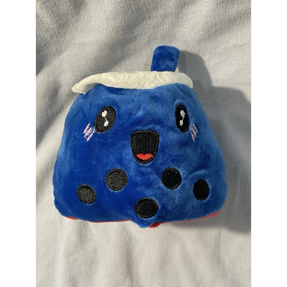 NEW Red & Blue Reversible Boba Tea 5" Plush Stuffed Toy w/ Smile & Tears